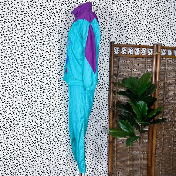 Vintage | 80s Women’s Bocoo Teal Matching Retro Windbreaker Swishy Workout Set M - Picture 7 of 13